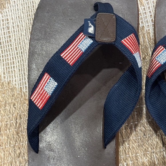 Needlepoint USA flag sandals flip flops men’s leather american vineyard vines - Picture 4 of 9